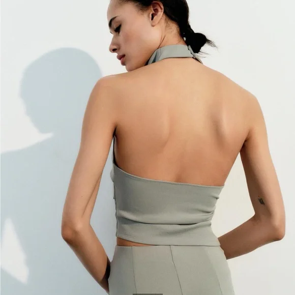 stretch halter top high neck sea moss green - Picture 4 of 5